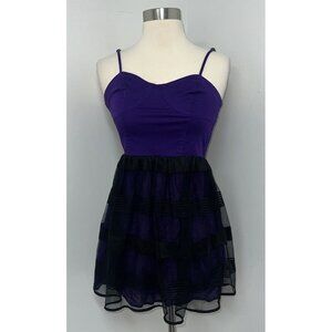 Aeropostale Dress Womens Extra Small Purple Black Sleeveless Sheer Overlay Mini